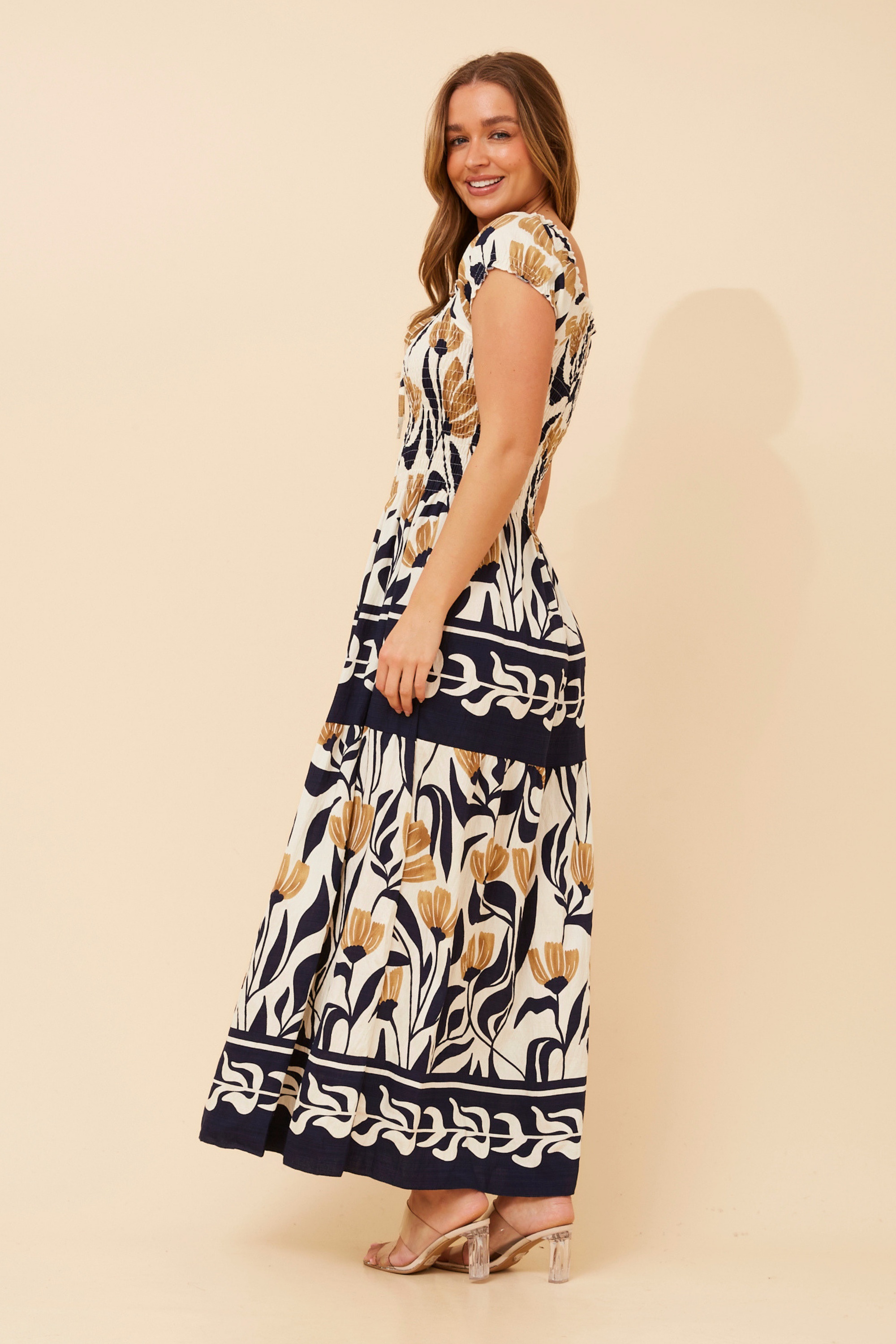 HELINA BORDER PRINT MAXI DRESS