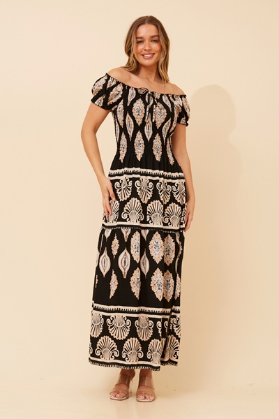 HELINA BORDER PRINT MAXI DRESS