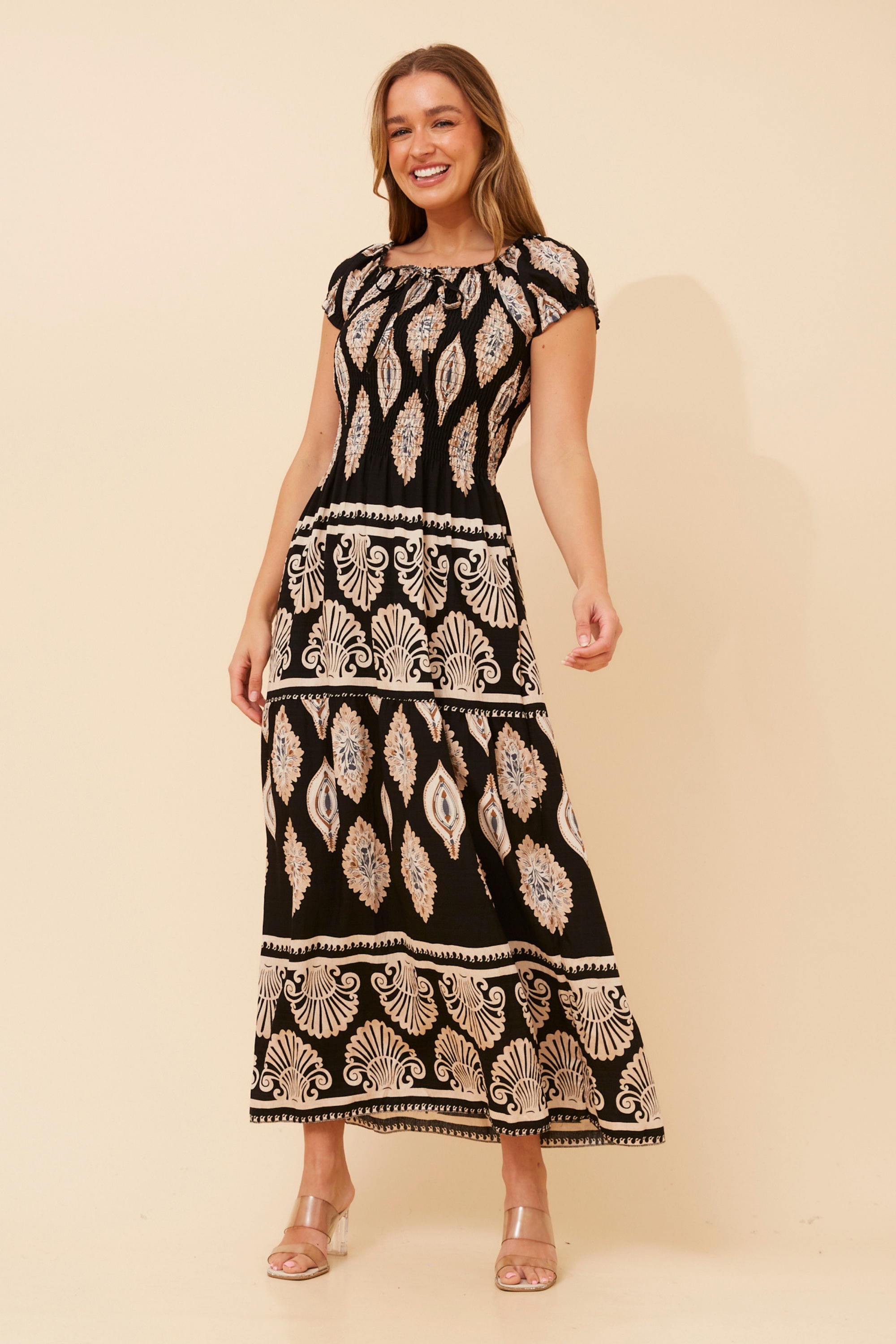 HELINA BORDER PRINT MAXI DRESS