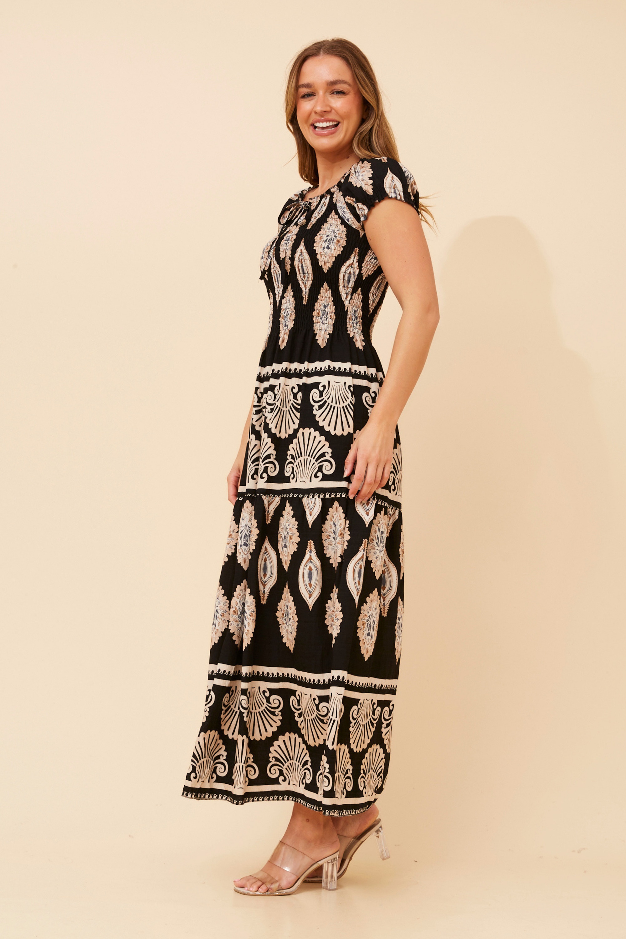 HELINA BORDER PRINT MAXI DRESS