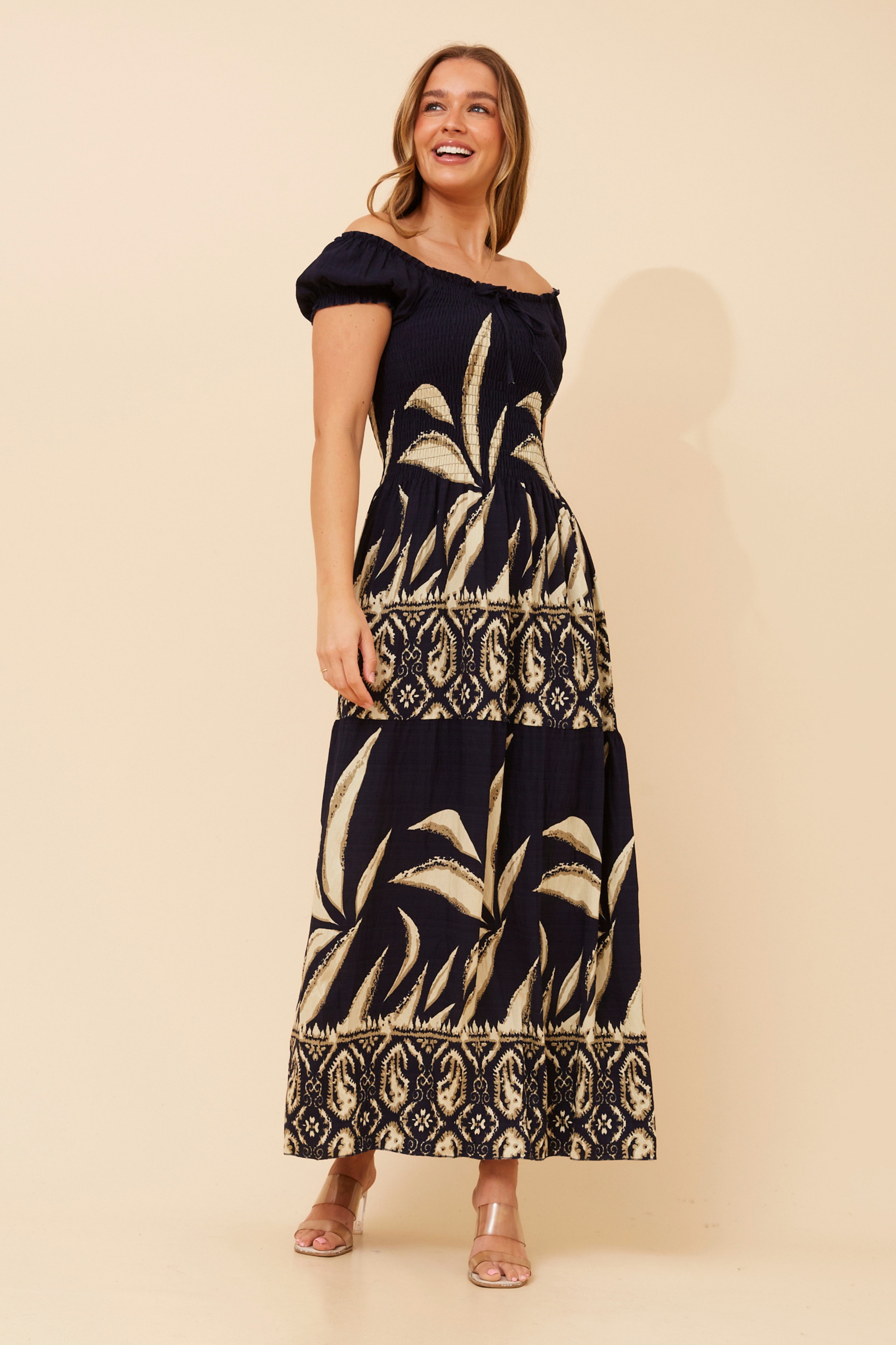 HELINA BORDER PRINT MAXI DRESS