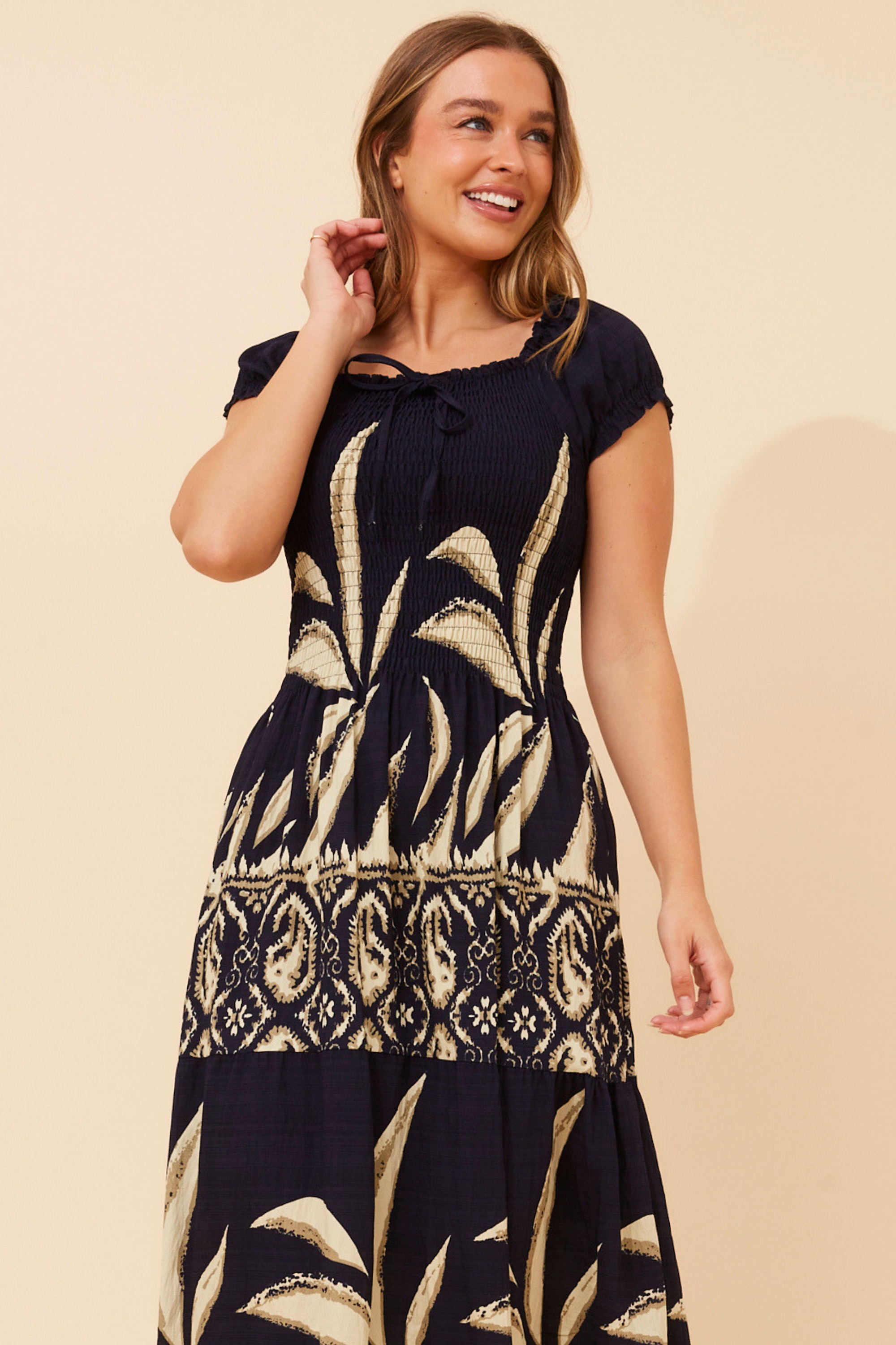 HELINA BORDER PRINT MAXI DRESS