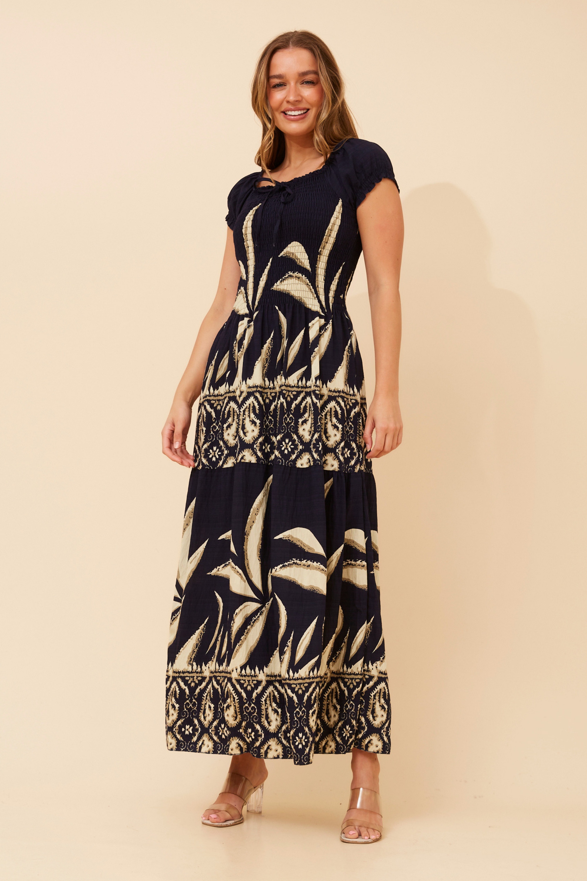 HELINA BORDER PRINT MAXI DRESS