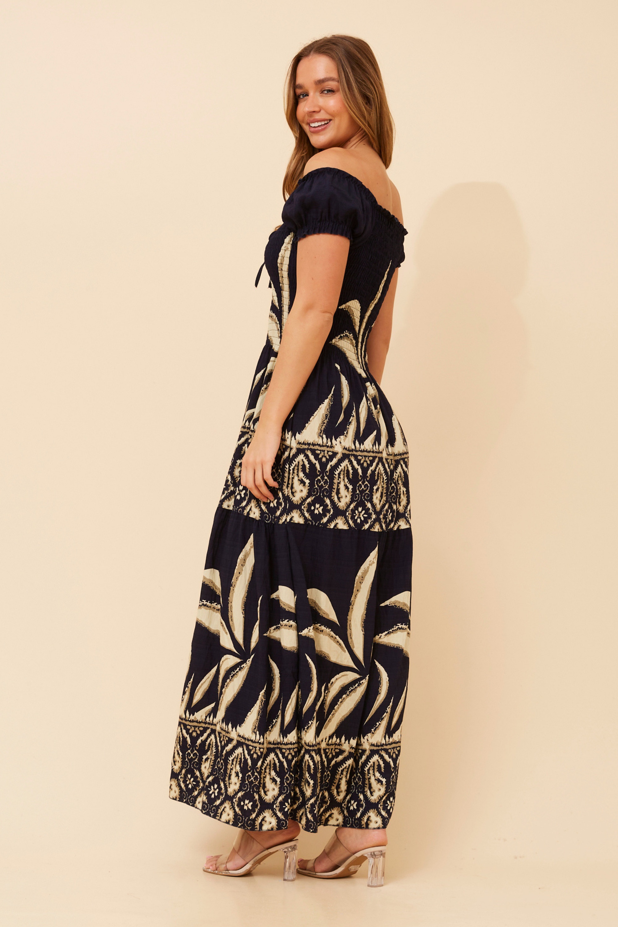HELINA BORDER PRINT MAXI DRESS