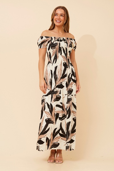 HELINA LEAF PRINT MAXI DRESS