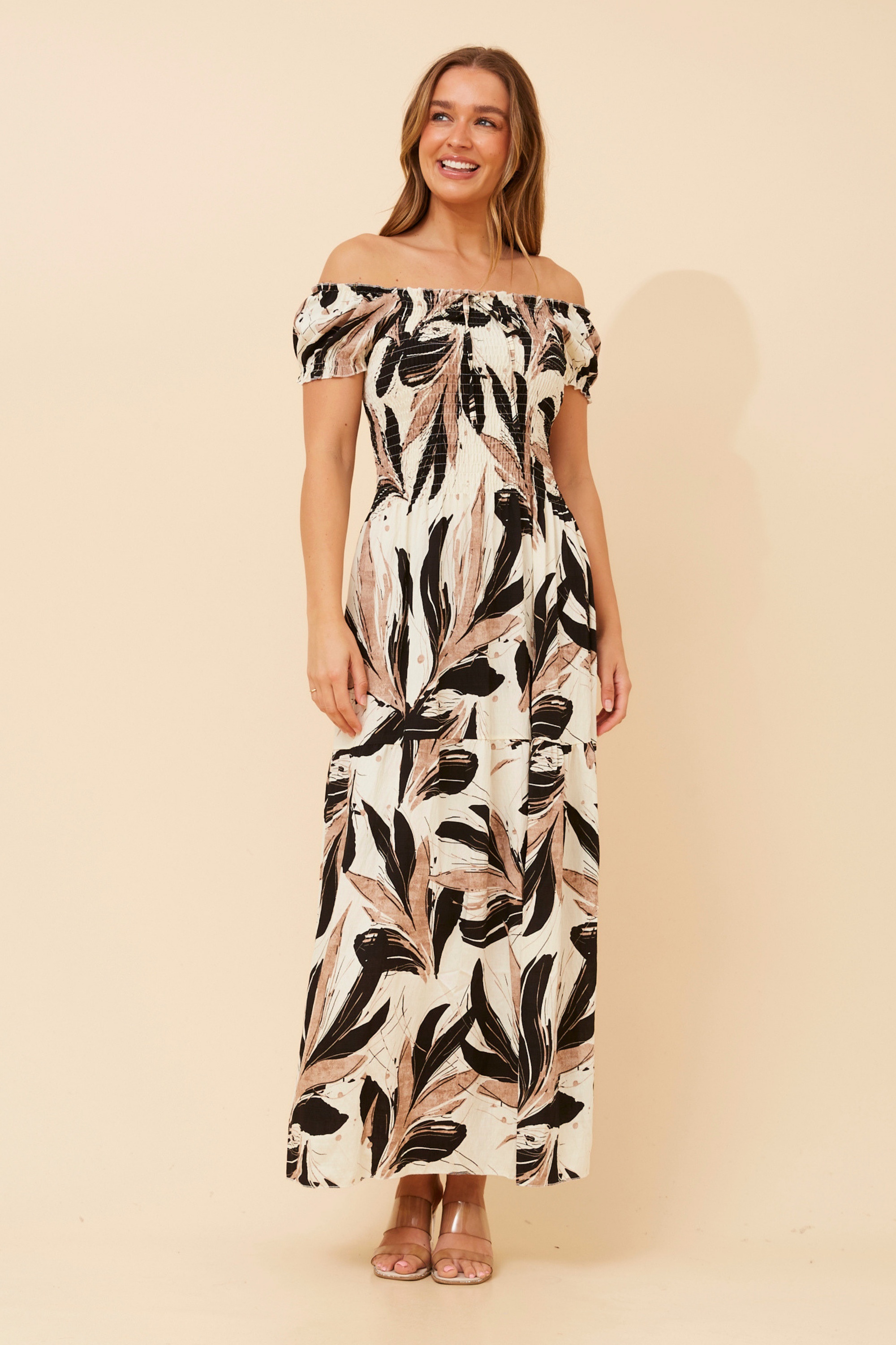 HELINA LEAF PRINT MAXI DRESS
