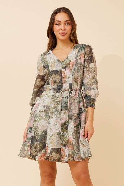 HEMSLEY PATCHWORK PRINT DRESS