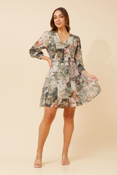 HEMSLEY PATCHWORK PRINT DRESS