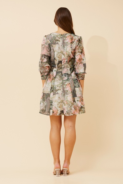 HEMSLEY PATCHWORK PRINT DRESS