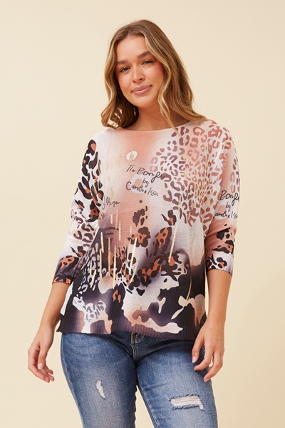HENRI ANIMAL PRINT KNIT PULLOVER