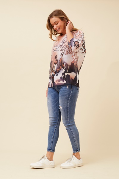 HENRI ANIMAL PRINT KNIT PULLOVER