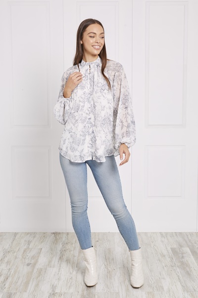 HIGH NECK BUTTON UP BLOUSE