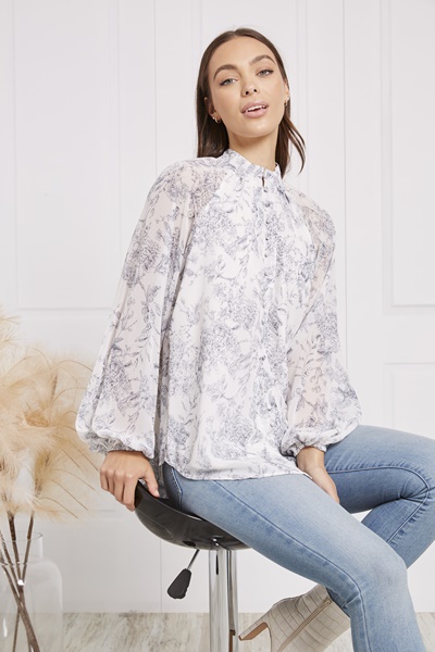 HIGH NECK BUTTON UP BLOUSE