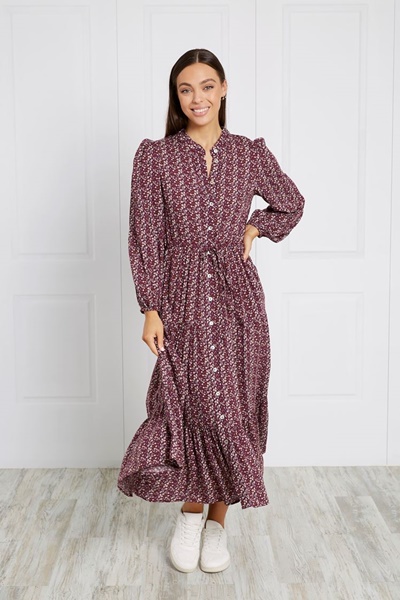 HIGH NECK FLORAL MAXI DRESS