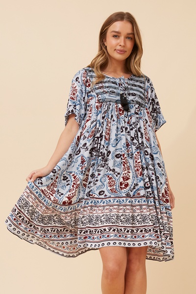 HONDA BORDER PRINT DRESS