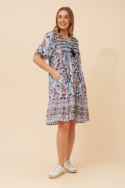 HONDA BORDER PRINT DRESS