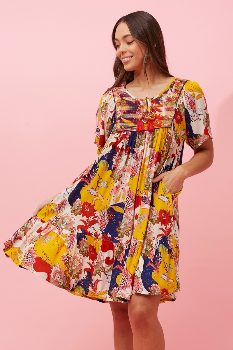 HONDA FLORAL BOHO BABYDOLL DRESS HONDA FLORAL BOHO BABYDOLL DRESS