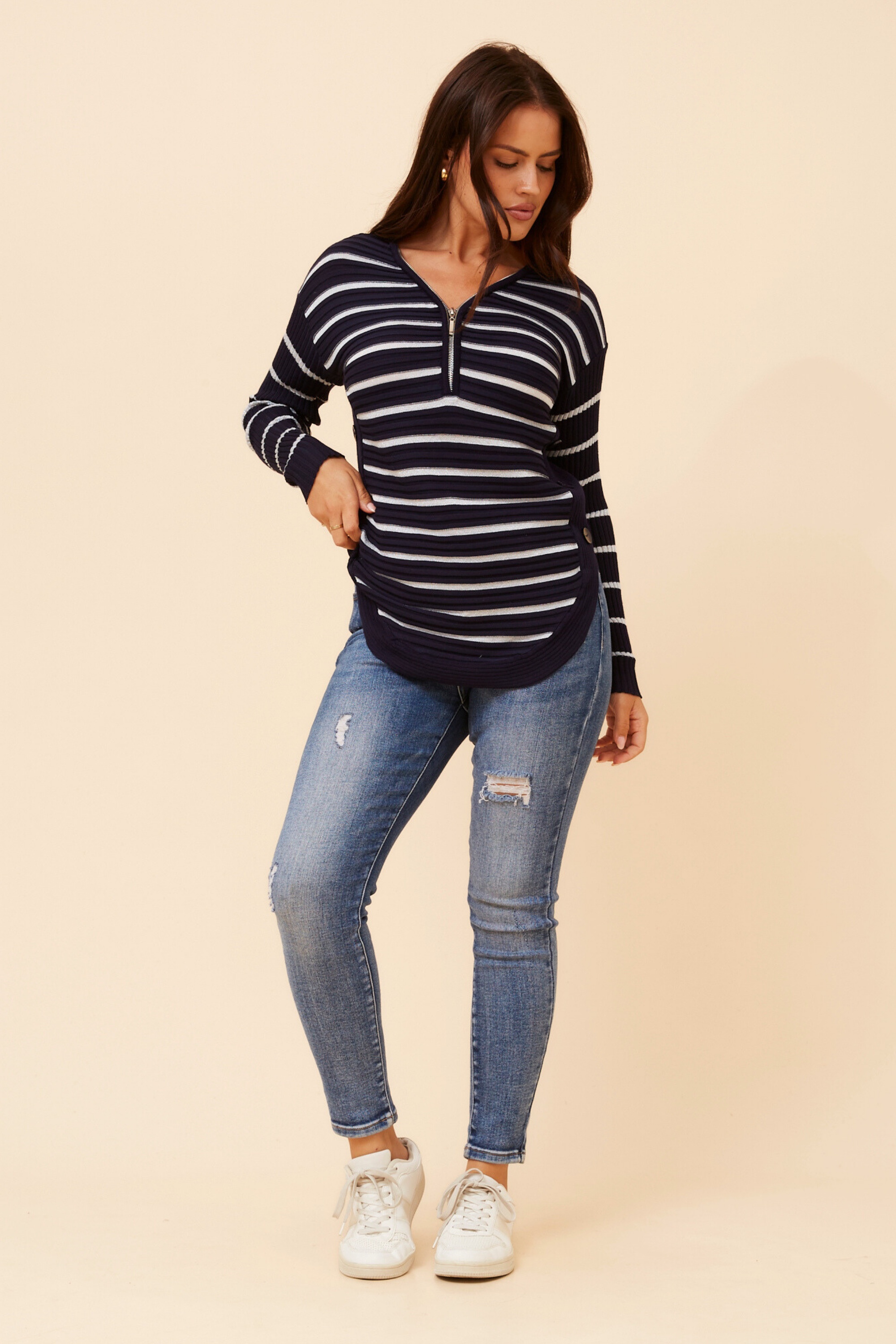 HOPE STRIPE PRINT KNIT PULLOVER