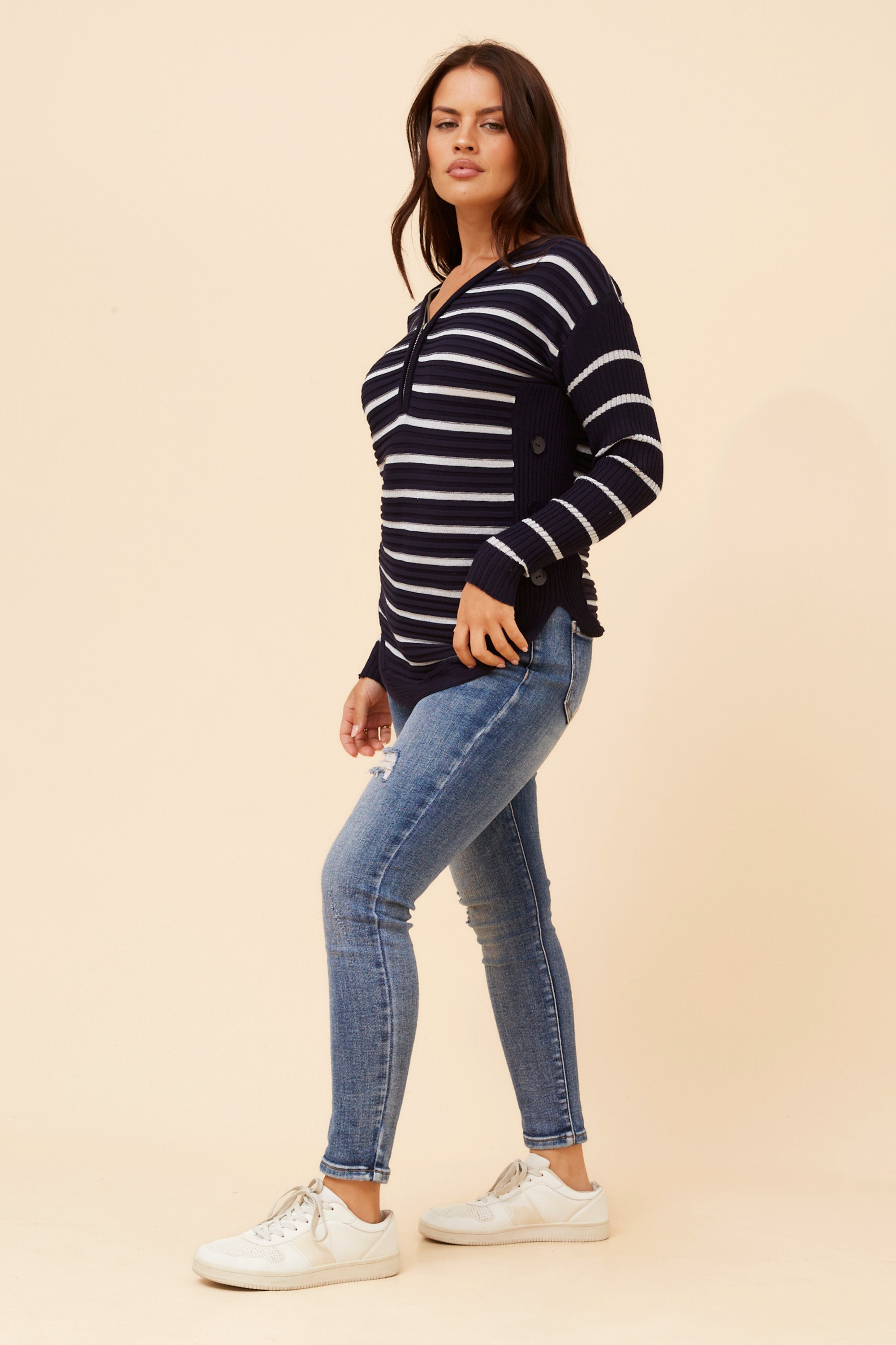 HOPE STRIPE PRINT KNIT PULLOVER