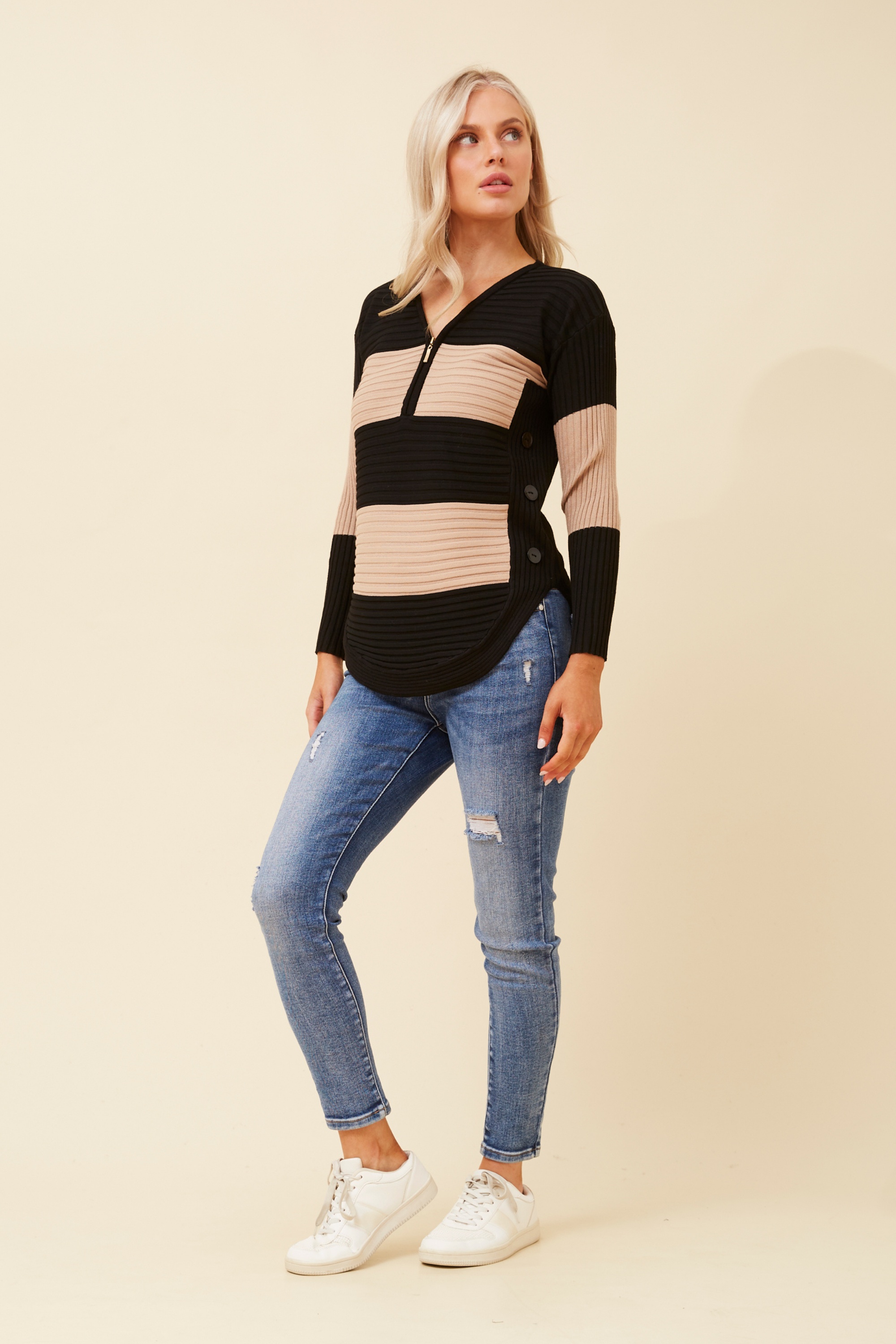 HOPE STRIPE PRINT KNIT PULLOVER
