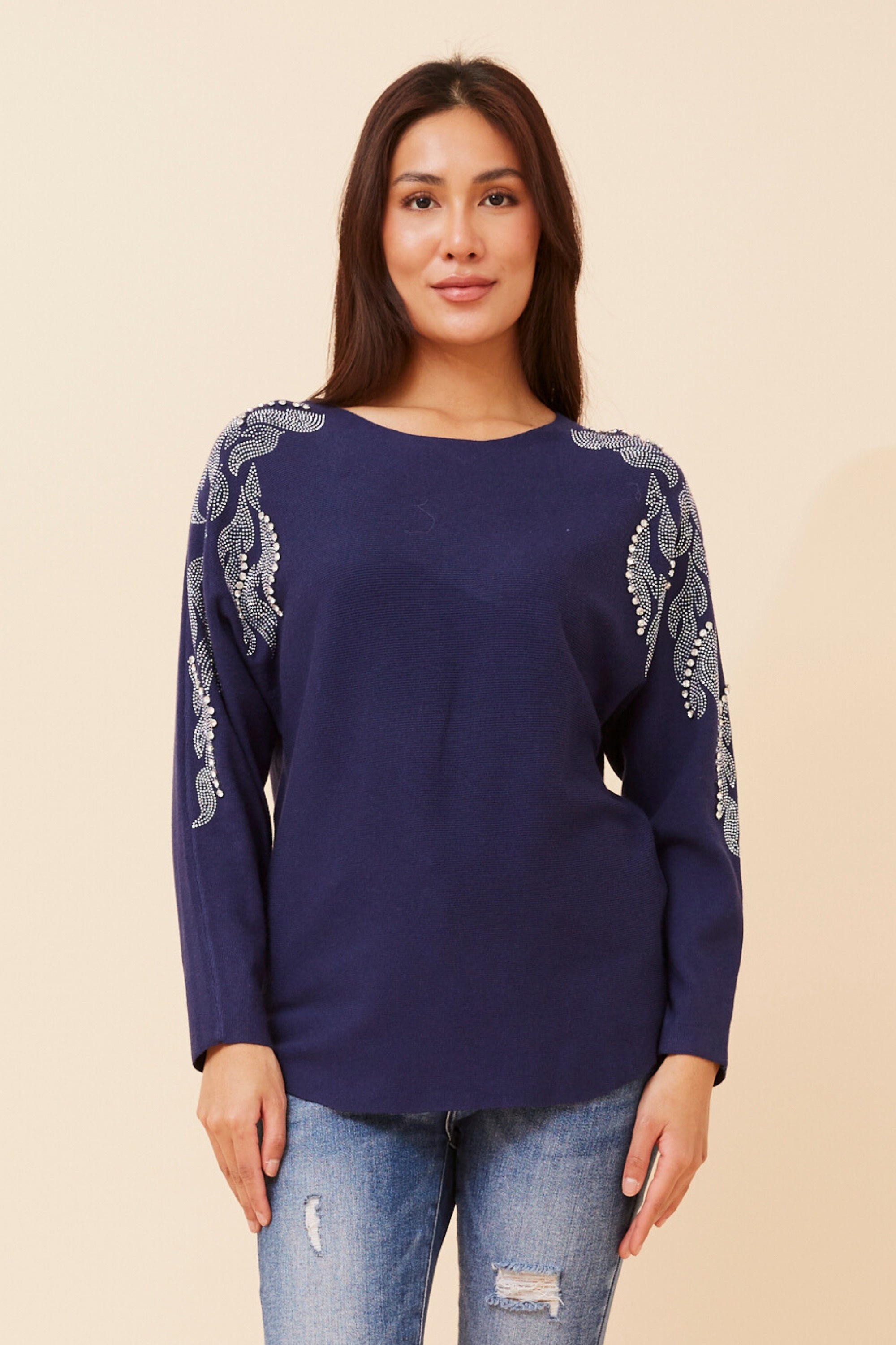 HOWARD SOLID EMBELLISHED KNIT PULLOVER