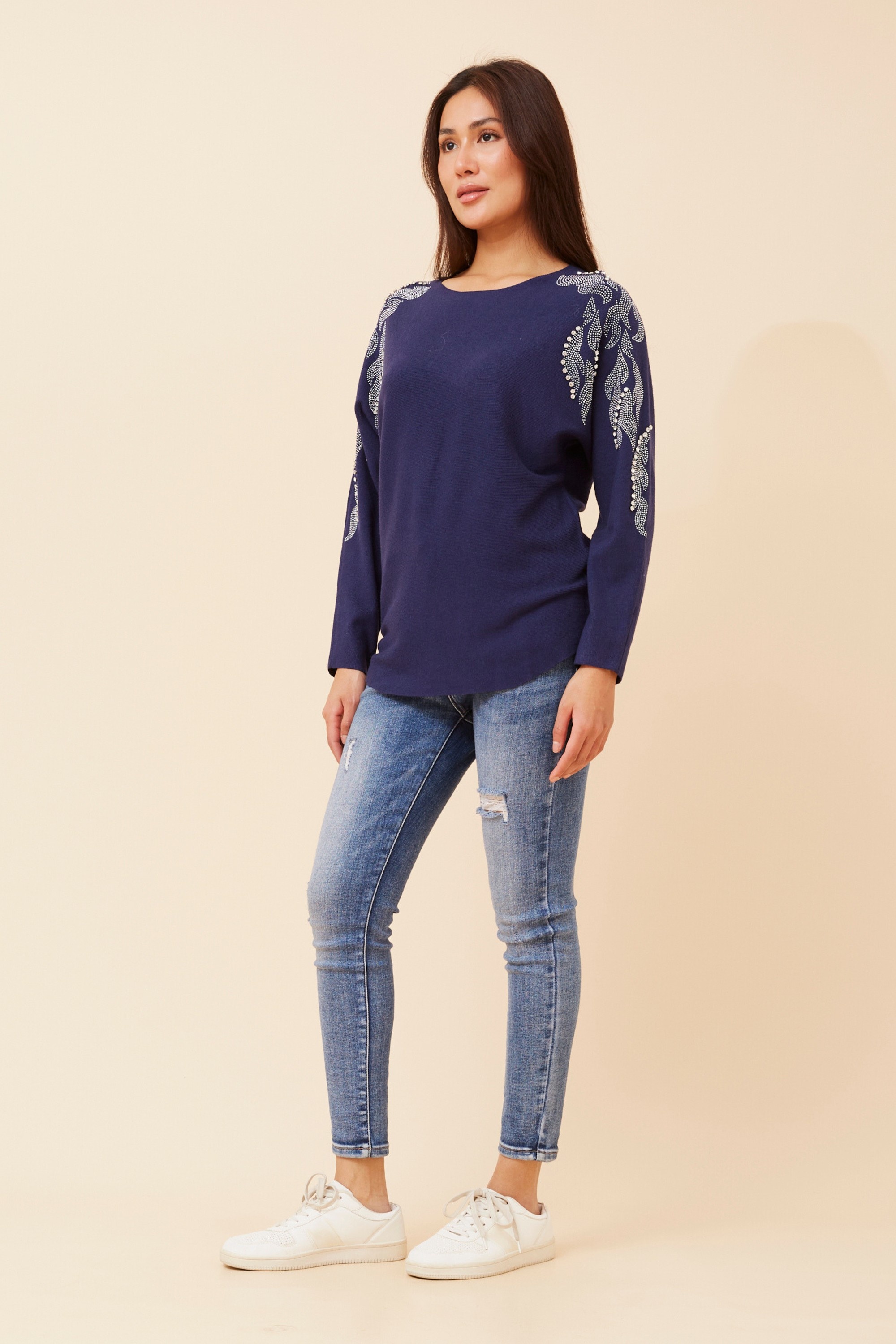 HOWARD SOLID EMBELLISHED KNIT PULLOVER