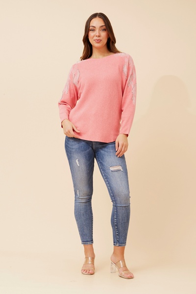 HOWARD SOLID EMBELLISHED KNIT PULLOVER