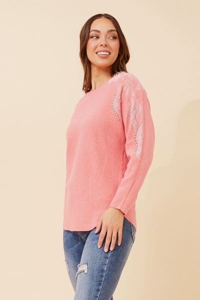 HOWARD SOLID EMBELLISHED KNIT PULLOVER