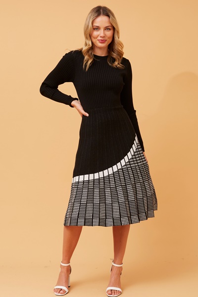 HURST PLEATED KNIT DRESS