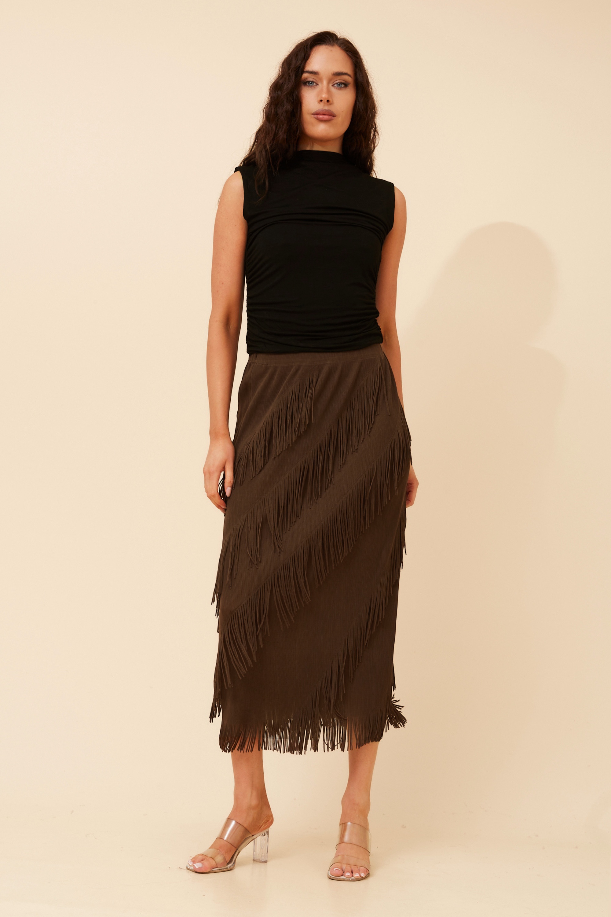 INDA FRINGE MIDI SKIRT