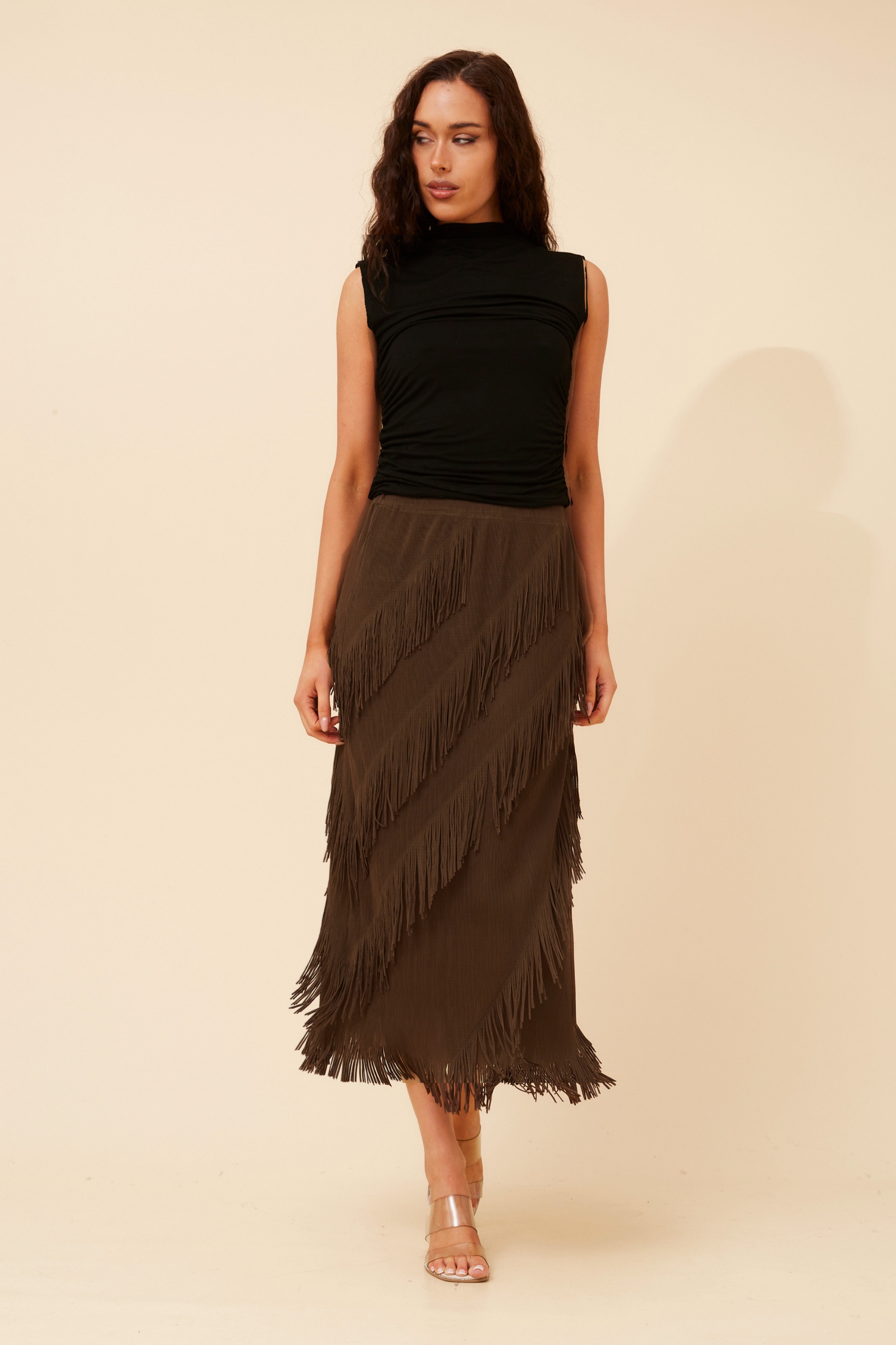 INDA FRINGE MIDI SKIRT
