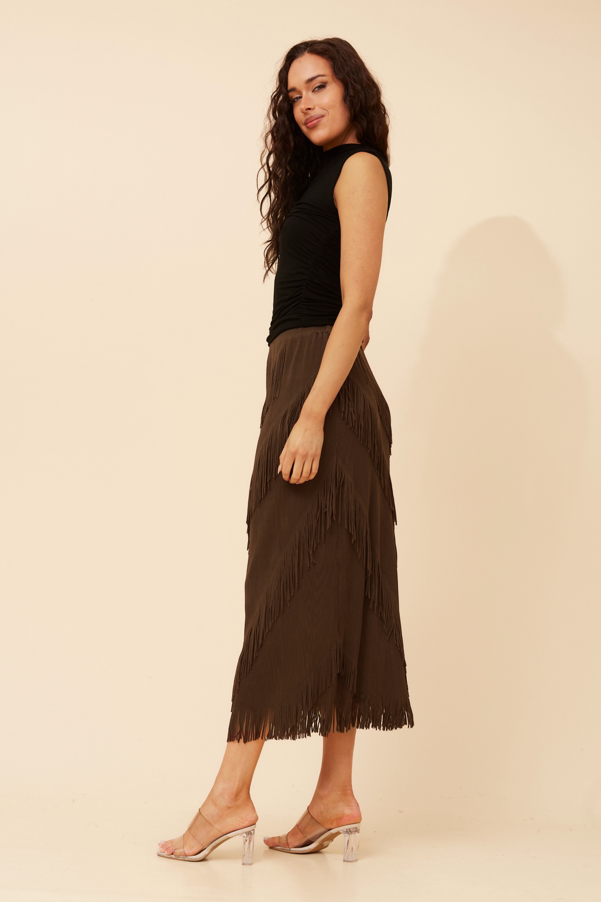 INDA FRINGE MIDI SKIRT