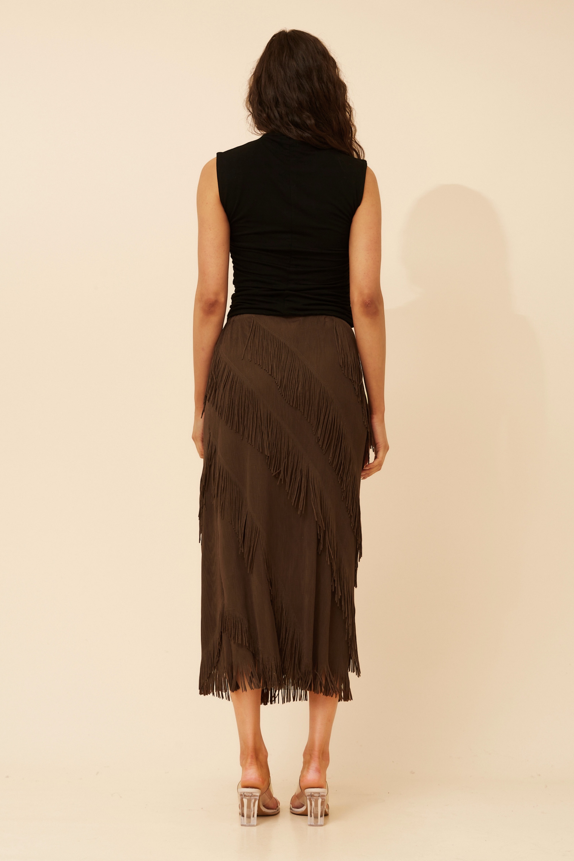 INDA FRINGE MIDI SKIRT
