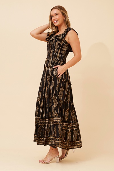 ISHIRA FOIL PRINT TIERED DRESS