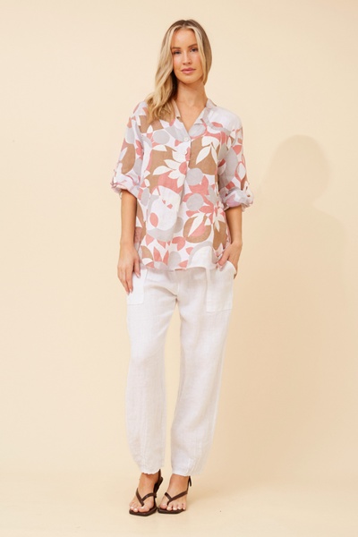 IVALDA ABSTRACT PRINT LINEN TOP
