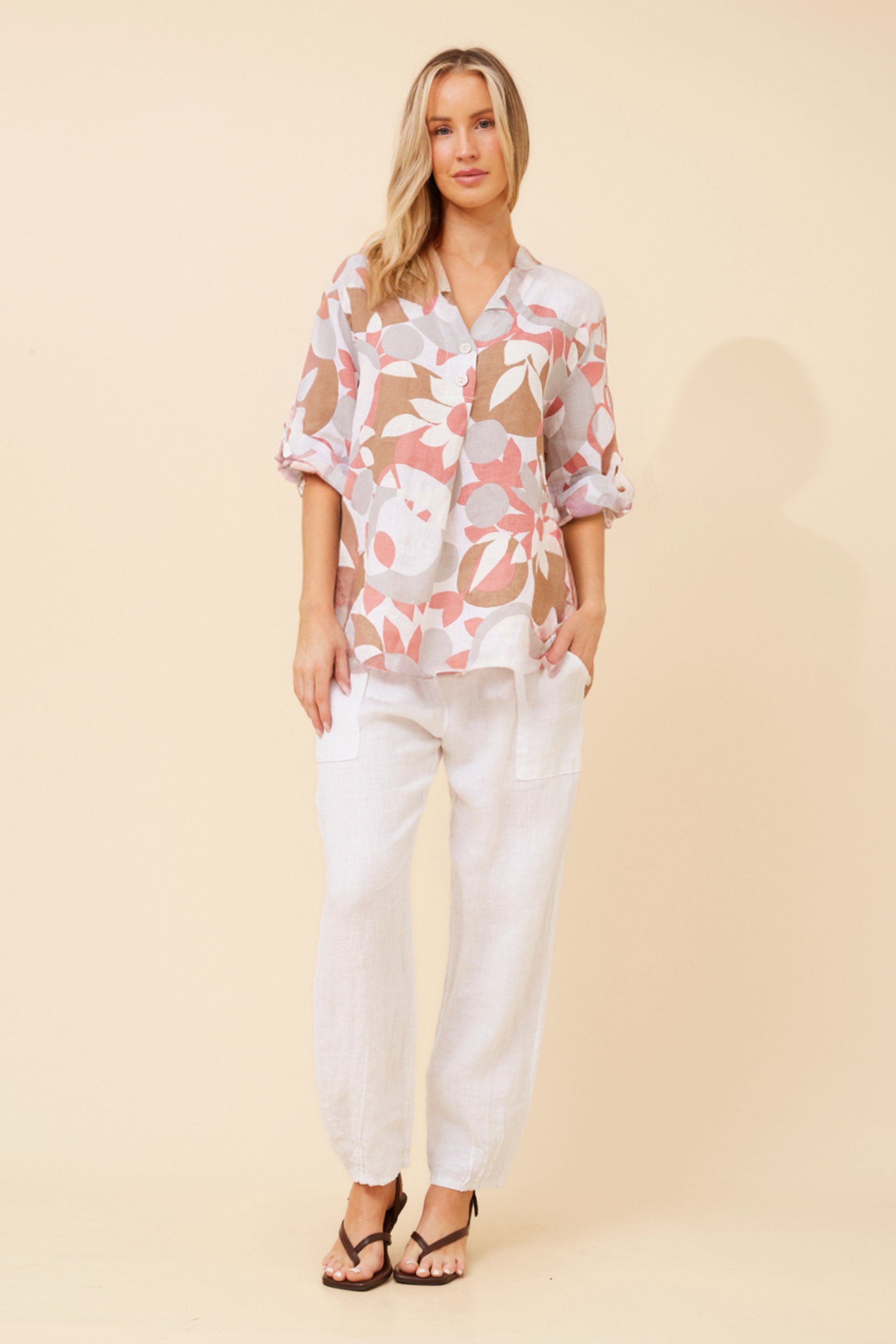 IVALDA ABSTRACT PRINT LINEN TOP