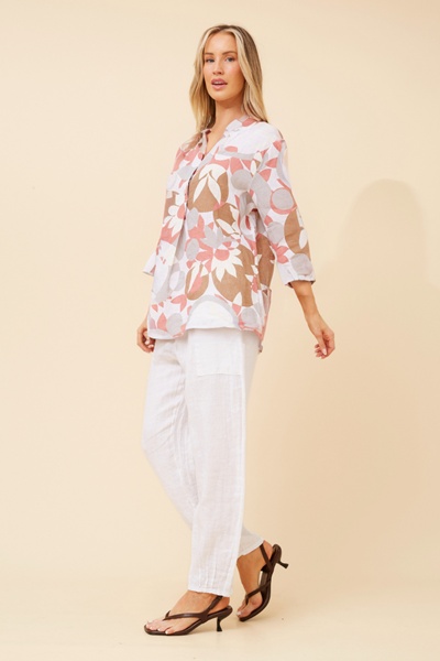 IVALDA ABSTRACT PRINT LINEN TOP