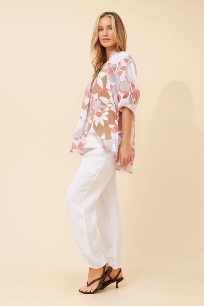 IVALDA ABSTRACT PRINT LINEN TOP
