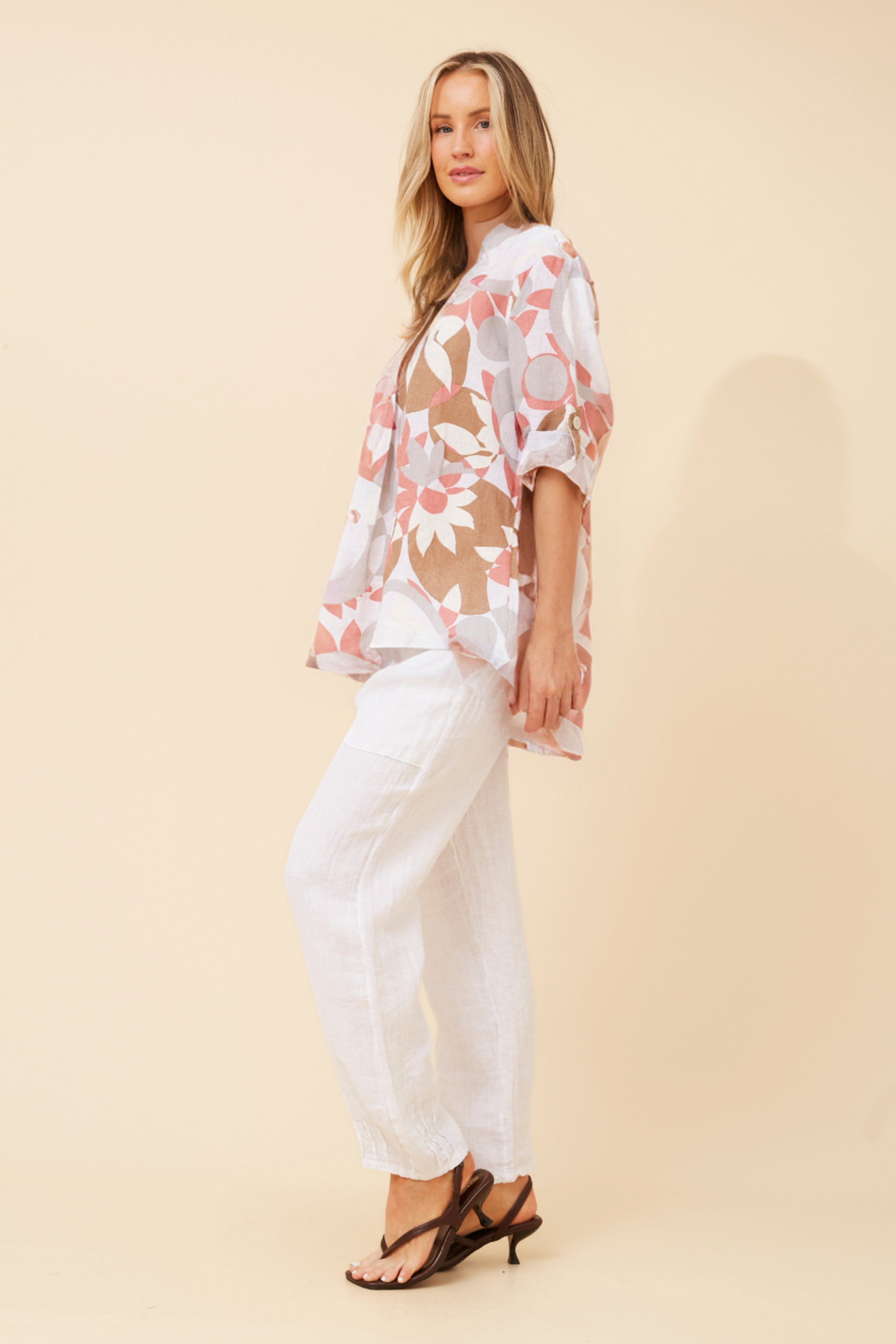 IVALDA ABSTRACT PRINT LINEN TOP