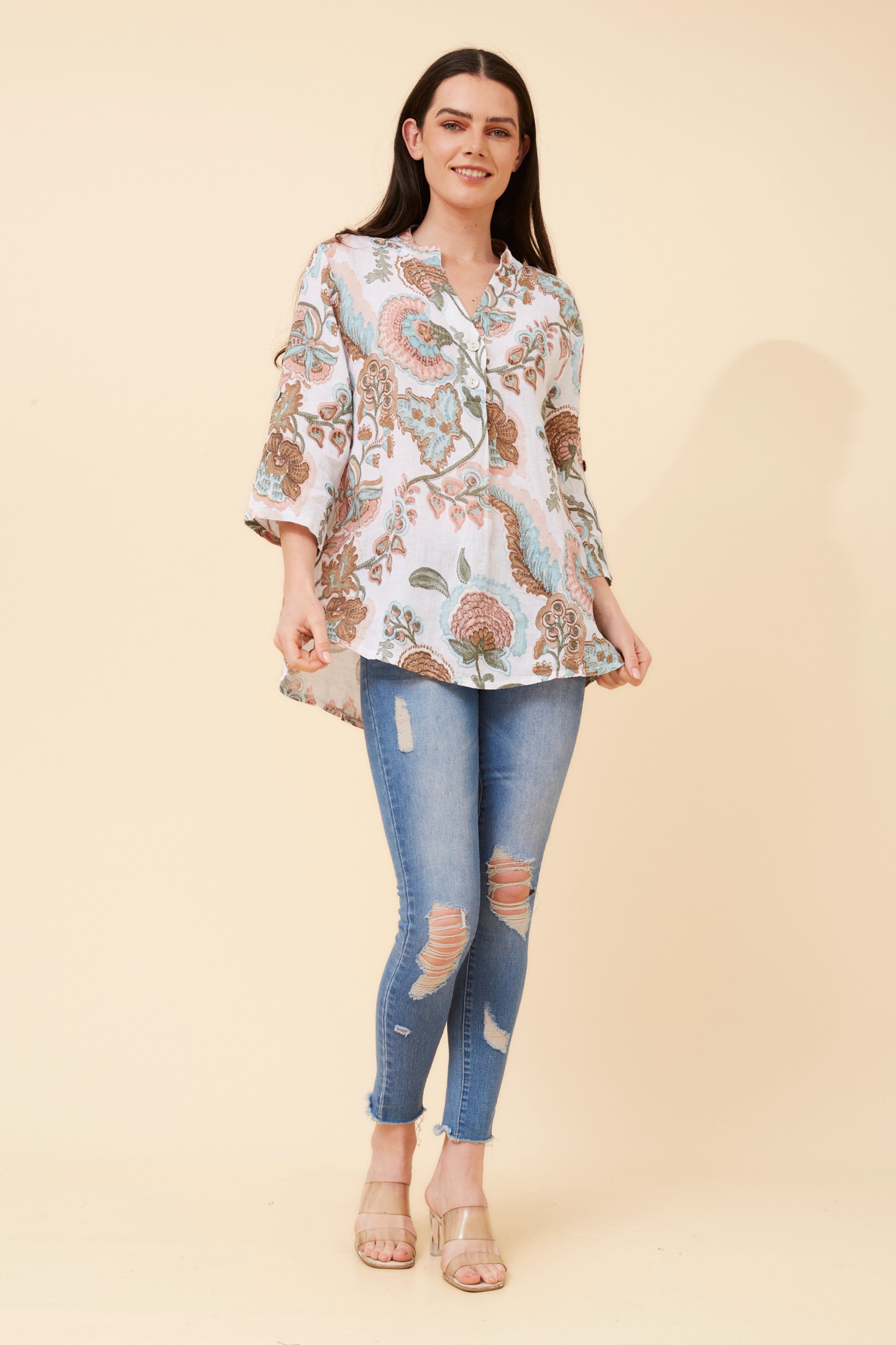 IVALDA FLORAL LINEN TOP