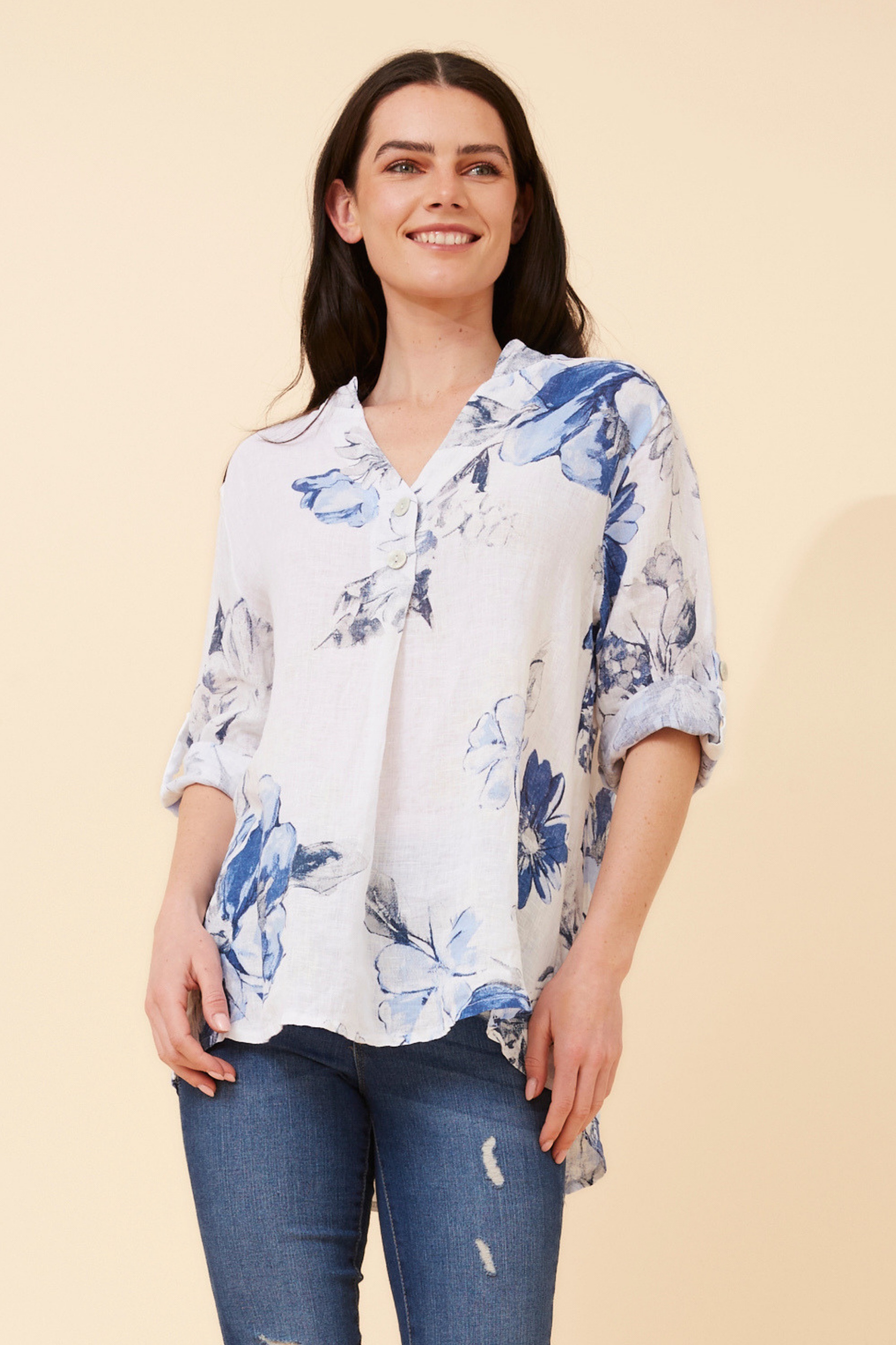 IVALDA FLORAL LINEN TOP