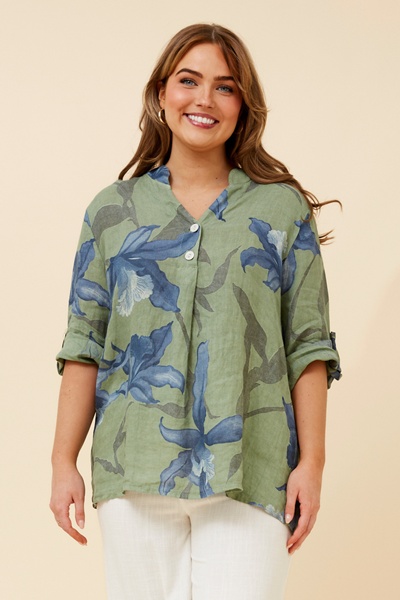 IVALDA LEAF PRINT LINEN TOP