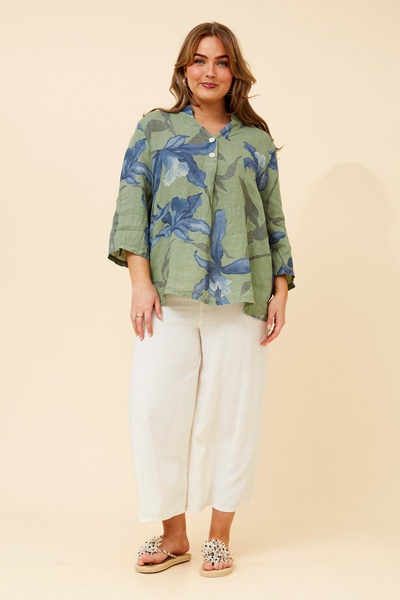 IVALDA LEAF PRINT LINEN TOP