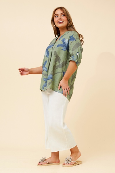 IVALDA LEAF PRINT LINEN TOP