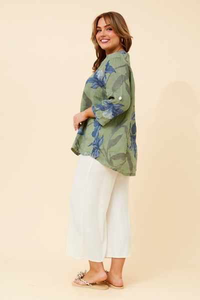 IVALDA LEAF PRINT LINEN TOP