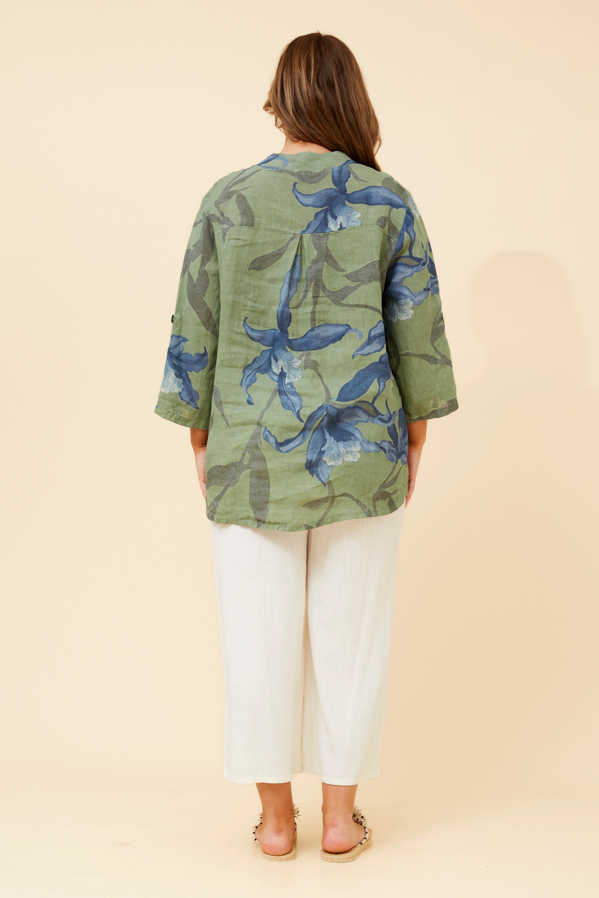 IVALDA LEAF PRINT LINEN TOP