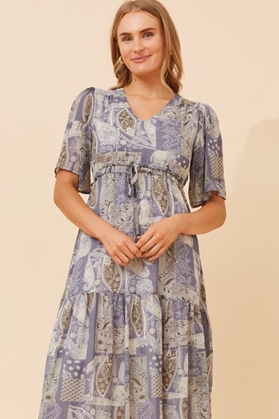 IVANA PACHTWORK PRINT MAXI DRESS
