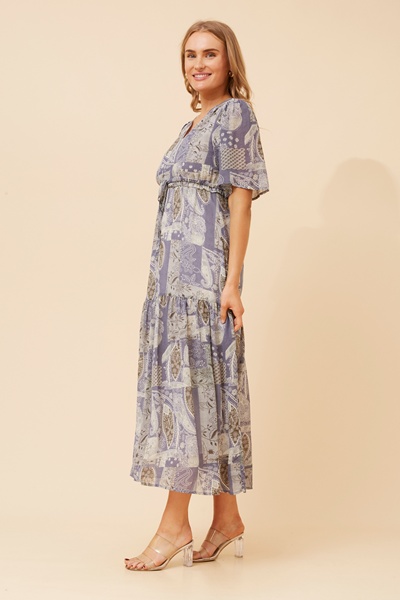 IVANA PACHTWORK PRINT MAXI DRESS