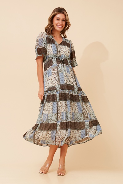 IVANA PACHTWORK PRINT MAXI DRESS