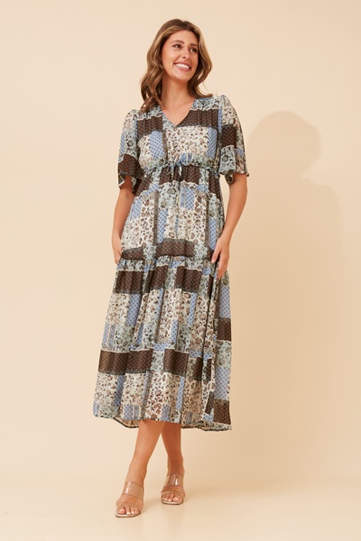 IVANA PACHTWORK PRINT MAXI DRESS